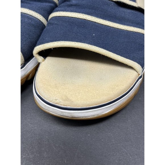 Clarks 36124 Navy Tan Canvas Hook & Loop Slide On Comfort Womens Sandals Sz 11M - Picture 3 of 7
